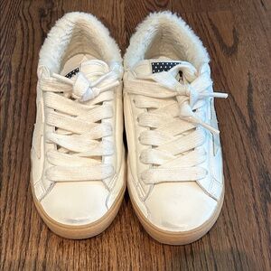 Golden Goose White Lace-Up Sneakers with Shearling Trim